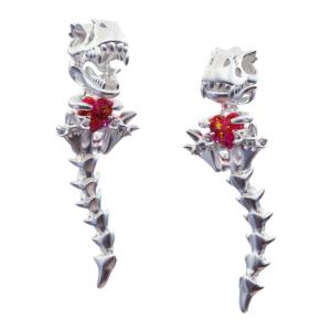 Original Design S925 Pure Silver Dinosaur Heart Opal Earrings Neutral Moving Clip-On Earrings Fashionable Jewelry Accessories