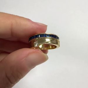 Huitan Fashion Gold Color Cross Ring for Women Blue and White Cubic Zirconia Finger Jewelry Daily Wearable Accessories for Lady