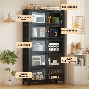 Black Kitchen Storage Cabinet Bamboo Multi-Layer Storage Rack