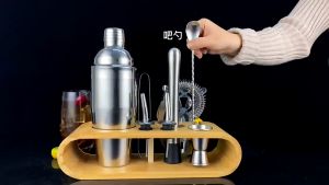 Homepeas® 304 Stainless Steel Cocktail Shaker Set Bartender Strainer Spoon Ice Tong Jigger Cockscrew Muddler