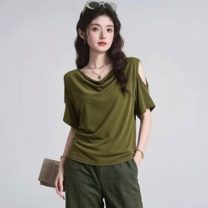 AIYITI | Trendy European Off-shoulder Short Sleeve T-Shirt for Large Size Summer Loose Fit