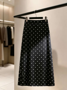 Attractive Acetate Satin Polka Dot Mid-length Skirt