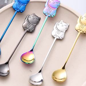 Ice Cream Dessert Spoon Creative 304 Stainless Steel Cartoon Lucky Cat Gift Coffee Stirring