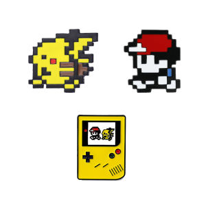 3Pcs Pokemon Enamel Pins Set - Pikachu & Trainer Gameboy Style Anime Brooches Vintage Pixel Art Lapel Badges for Backpacks