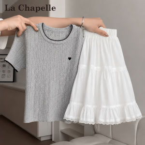 La Chapelle | Lace Trimmed Sweet Style Summer Short Sleeve T-Shirt and Skirt Set