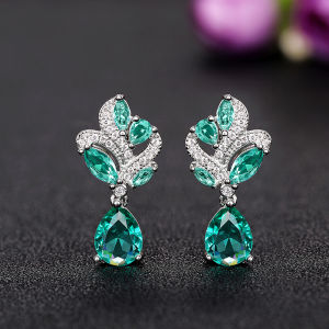 Huitan Blue-Green CZ Earrings for Women Unique Color Aesthetic Wedding Accessories Anniversary Gift Temperament Female Jewelry