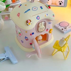 Dozzby Cute mushroom house Childrens piggy bank with FREE 3D sticker save and take box