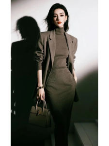 SHANGSHA | High-End Elegance Minimalist Luxury Style Spring Suit Knitted Dress