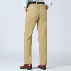 Summer Thin Pants Mens 100% Cotton Autumn Suit Pant Slacks High Waist Straight Loose Bland Solid Business Casual Pants Gozbkf