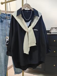 เสื้อเชิ้ตผู้หญิงทรงหลวมสไตล์เกาหลีฤดูใบไม้ผลิและฤดูใบไม้ร่วง แขนยาว คอโปโล สีพื้น ปักลาย เสื้อคลุมไหล่ ทรงบาง สวมใส่สบาย