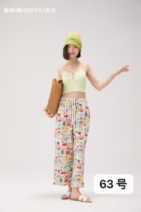 Spring Summer Cotton Sleepwear Pants Women Casual Floral Print Long Trousers Drawstring Home Comfort Fashionable Versatile