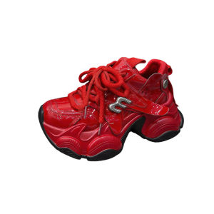 SENYUMI | Thick Heel Red Leather Lace-up Plimsolls