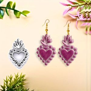 3D Cute Flaming Heart Clay Cutter Creative Cartoon Style Mold for Earrings Perfect Gift for Handmade Earrings Jewelry Crafters