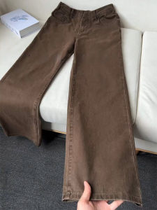 ZHUOCAN | American Vintage Brown Flared Straight Leg Clean-fit Jeans