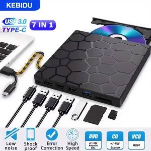 7 in 1 External DVD Burner Recorder CD DVD Drive USB 3.0 Type-C CD Player External Disk Drive for Laptop Desktop Windows Linux
