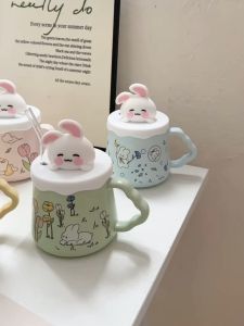 Cốc uống nước cốc sứ hình gấu trúc dễ thương làm quà sinh nhật quà tặng 400ml+Ống hút thuỷ tinh XMB