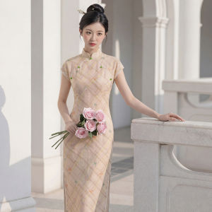 Short Sleeve Elegant Slim Waist Cheongsam Dress