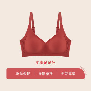Soft Support Wedding Red Bra Womens Underwear No Steel Ring No Trace Cotton Cup Gathered Home Clothes V-neck Fixed Strap