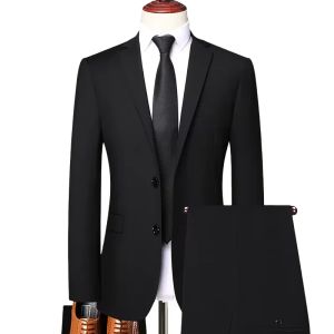 S-8XL (Blazer+ Pants) Mens Fashion Business Casual Outdoor Gentleman Trend Single Breasted Wedding Slim-fit British Style Suit