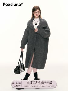 Peasluna สไตล์เกาหลี Lazy Gentle Heavy เสื้อผ้าถัก ปกเสื้อ ความยาวปานกลาง เสื้อสเวตเตอร์ ถัก คาร์ดิเกน ฤดูใบไม้ร่วง ฤดูหนาว เสื้อแจ๊กเก็ตแฟชั่น