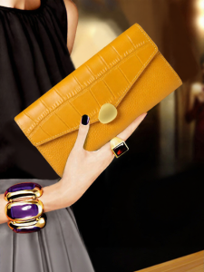 SIFULUN | Yellow Prosperity Large Capacity Leather Wallet Crocodile Pattern