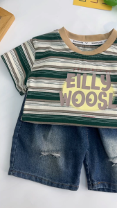 bambeau baby boy clothing set summer newborn kids fashion striped short-sleeved denim shorts handsome 2 pcs suit