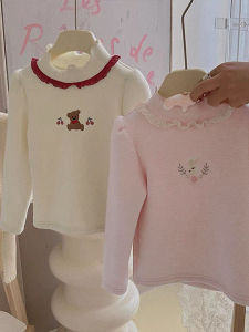 Stylish Lace Bunny Embroidery Warm Baby Girl Velvet Underwear
