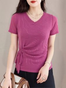 HUAXUNRAN | Loose V-Neck T-Shirt for Middle-Aged Women