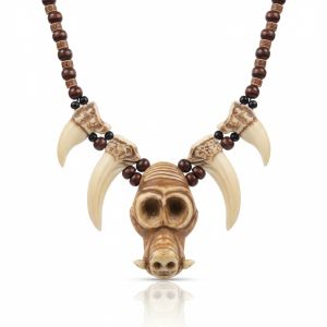 Kalung Etnik Tribal Resin Tengkorak dengan Ornamen Taring Unik