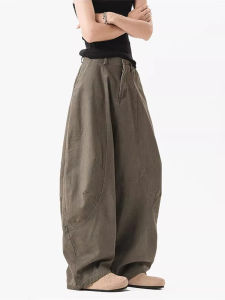 American Style Military Green Wide Leg Knife Edge Jeans Womens Loose Drapey Workwear Denim High Waist Zipper Closure Casual