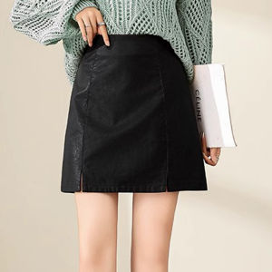 High Waist PU Leather Mini Skirt Womens Autumn Winter Fashion A-Line Skirts Brown Wrap around Skirts plus Size Short Skirts