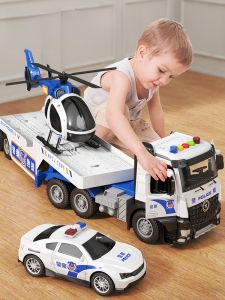 Extra Large Childrens Fire Truck Toy Boys Flatbed Truck Simulation Helicopter Police Car Model Realistic Emergency Vehicle