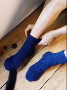 1 Pair Autumn Winter Coral Velvet Warm Mid Length Mens Socks Thickened Solid Color Soft Indoor Mid-Tube Sock