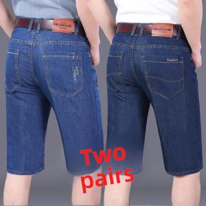 Ice Silk Loose Fit Mens Denim Shorts Five-Quarter Length Thin Summer Casual Straight Leg Business Casual Mid-Calf Pants