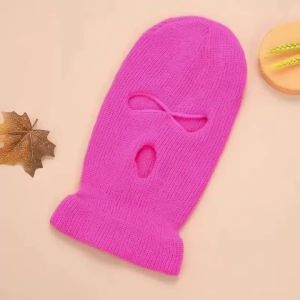Winter Motorcycle Windproof Full Face Knit Hats Ski Mask Men Warm Wool Balaclava Embroidery Winter Hats Knitted 3 Holes Ski Mask