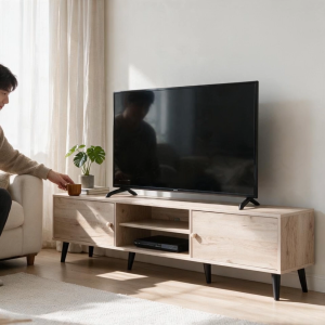 Mudah Furniture TV Stand Wooden Media Console with Storage Drawers and Open Shelves for Living Room