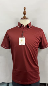 MERRIMAN SALE - Áo Polo Merriman Tay Ngắn Màu Đỏ Đô  Họa Tiết Trơn Sợi Caffe Kháng Khuẩn