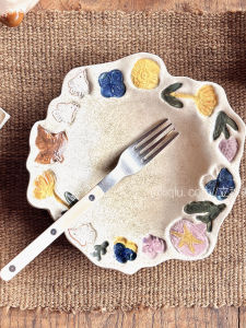 จานดอกไม้เซรามิกทำมือสไตล์ย้อนยุค จานเสพติดเล็กน่ารัก จานสลัด จานซี่โครง จานซุป จานแบบญี่ปุ่น สไตล์ดั้งเดิม