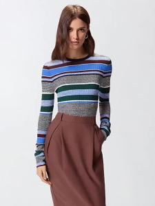 Pinko | Striped Color-Blocked Slim Fit Knitted Blouse