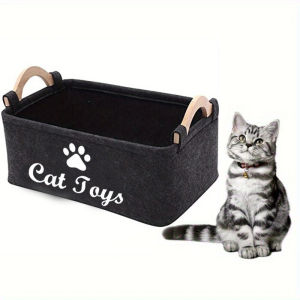 Stylish Felt Pet Toy Storage Basket - Durable Organizer for Cat & Dog Toys Dirty Clothes and Cleaning Supplies - Letter Print