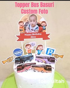 Topper Bus / Bis Basuri Custom Foto untuk Hiasan / Dekorasi Kue Ulangtahun Karakter (Toper Cake)