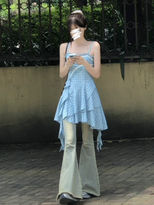 Quần Jeans Ống Loe Cạp Cao Phong Cách Retro Cho Nữ Mùa Hè Quần Ống Loe Ôm Dáng Co Giãn Ôm Vừa Vặn Có Cổ Tay Dài Đến Sàn