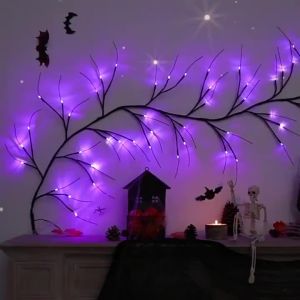 USB Halloween Fairy Lights Purple LED Branch Garland Twig Vine Decor for Wall Window Party Haunted House Holiday Display