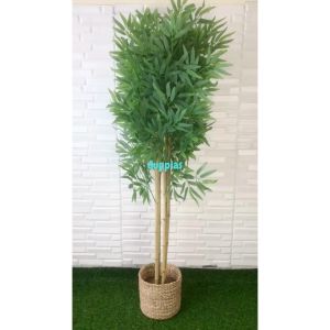 Pohon Artificial Daun Bambu Hijau T150 Latex Cover Pot Eceng Gondok Dekorasi Apartemen Aesthetic
