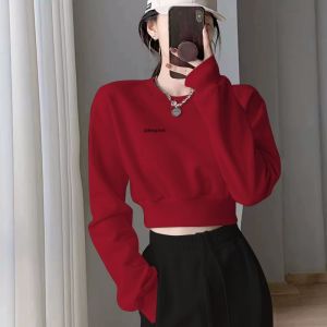 Red Long Sleeve High Waist Cropped Tee