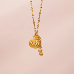 Chow Sang Sang 周生生 999.9 24K Pure Gold Cultural Blessings Diamond Lucky Pouch Necklace for Women 47cm 96406N