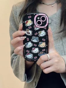 Cute KT Cat Headshot & Liquid Silicone Anti-Fall iPhone Case