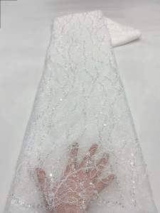 Wholesale French Sequins Lace Fabric 2026 Luxury High Quality White African Embroidery Beads Lace Fabric For Women Wedding Dress