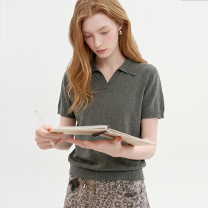 Summer New Polo Neck Stripe Knitwear Blouse