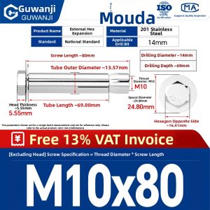GUWANJI | 304 Stainless Steel External Hex Long Expansion Bolt